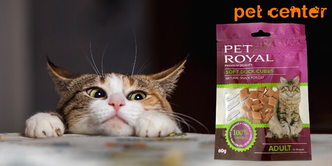 Mňamka pro kočky: 2x kachní kostky Pet Royal