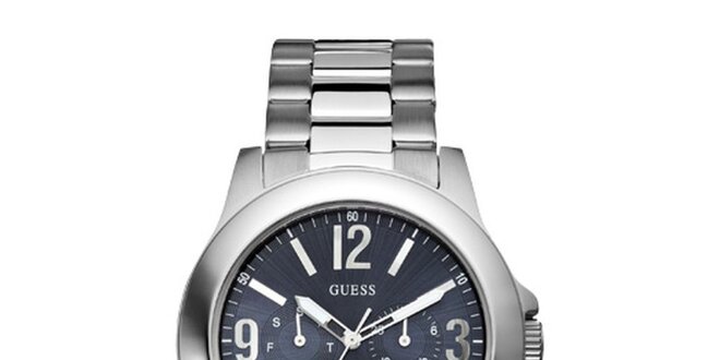 Pánské ocelové hodinky s modrým ciferníkem Guess