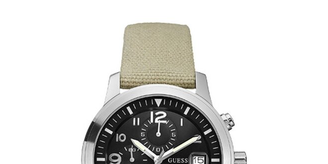Pánské béžové analogové hodinky s černým ciferníkem Guess