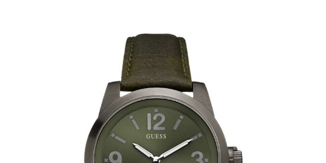 Pánské zelené analogové hodinky s minerálním sklem Guess