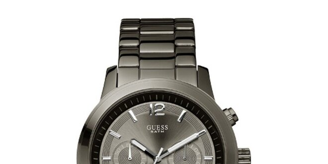 Pánské ocelově šedé analogové hodinky Guess