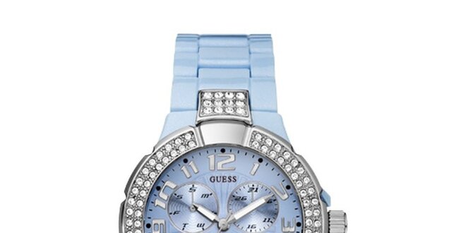 Dámské světle modré hodinky s krystalky Guess