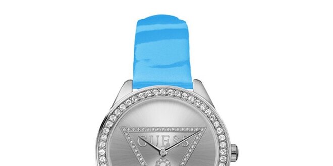 Dámské nebesky modré hodinky s krystalky Guess