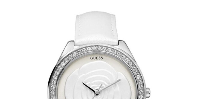 Dámské bílé analogové hodinky s růží Guess