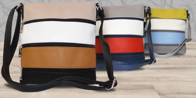 Crossbody kabelky z ekokůže s barevnými pruhy