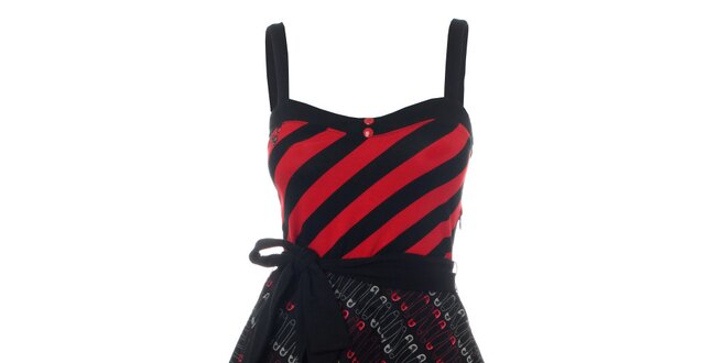 Dámské červeno-černé punkové šaty se špendlíky Pussy Deluxe