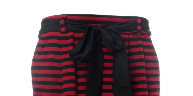 Dámská červeno-černá pruhovaná sukně Pussy Deluxe s velkou mašlí