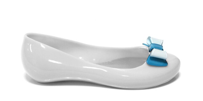 Dámské bílé baleríny Favolla s modro-bílou mašličkou