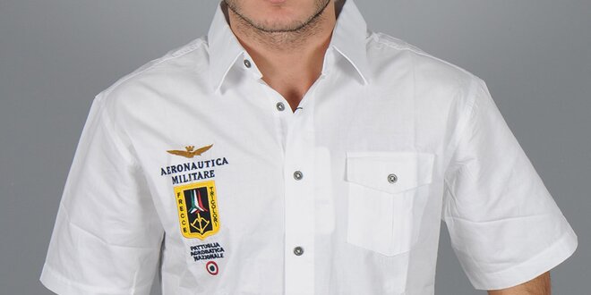 Pánská bílá košile s nášivkou Aeronautica Militare