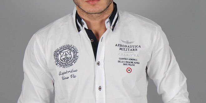 Pánská bílá košile s nášivkami Aeronautica Militare