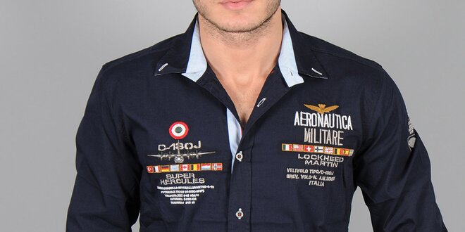 Pánská tmavě modrá košile s nášivkami Aeronautica Militare