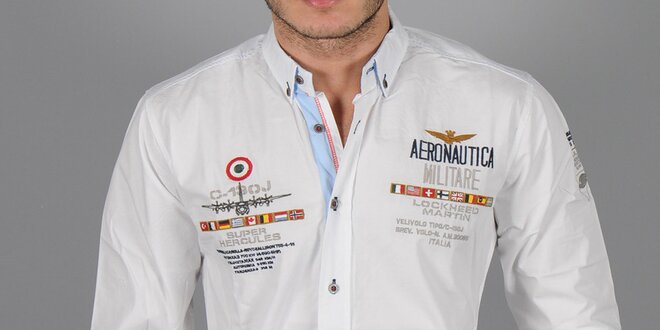 Pánská bílá košile s nášivkami Aeronautica Militare