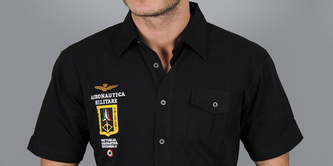 Pánská černá košile s nášivkou Aeronautica Militare