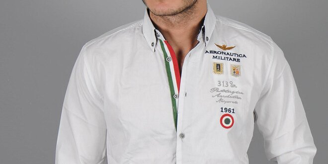 Pánská bílá košile s nášivkami a italskými pruhy Aeronautica Militare