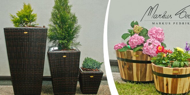 Luxusní zahradní květináče ze dřeva i PE ratanu