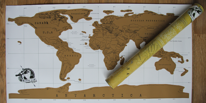 Mapa světa se stírací hliníkovou vrstvou