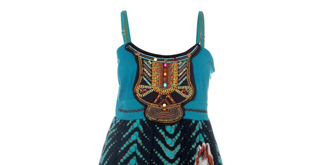Dámské tyrkysové šaty s indiánským potiskem Savage Culture