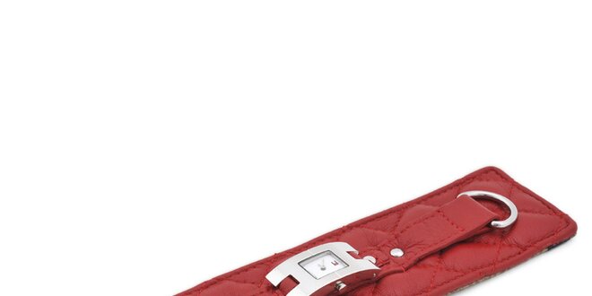 Dámské náramkové hodinky Tommy Hilfiger s širokým červeným prošívaným řemínkem
