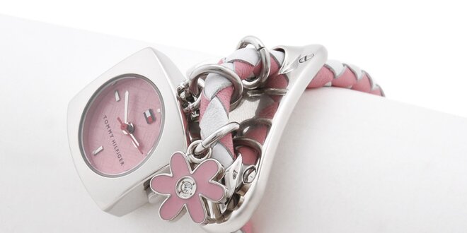 Dámské růžovo-bílé hodinky s náramkem a přívěsky Tommy Hilfiger