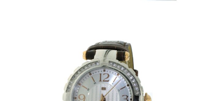 Dámské hnědé náramkové hodinky Tommy Hilfiger s krystaly