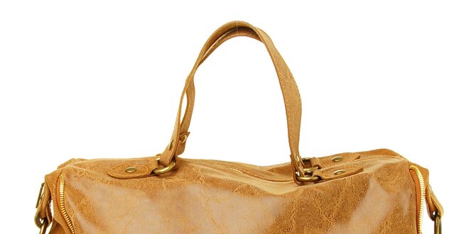 Dámská velbloudí kožená kabelka s žíhaným povrchem