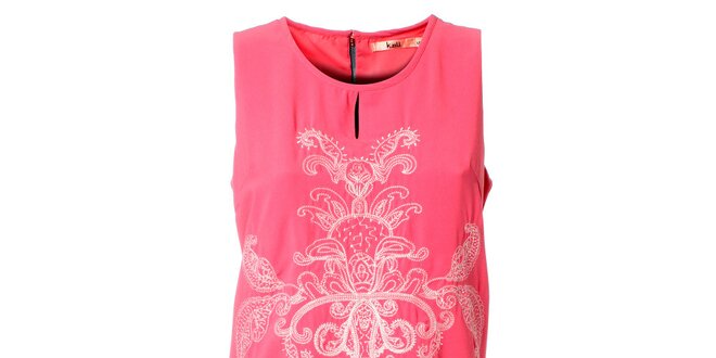 Dámské růžové šaty Kzell s bílou výšivkou a barevným zipem