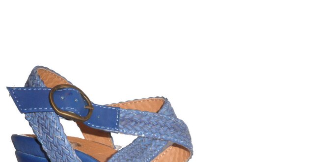 Dámské modré sandálky s pletenými pásky Vanelli