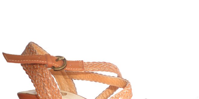 Dámské karamelové sandálky s pletenými pásky Vanelli