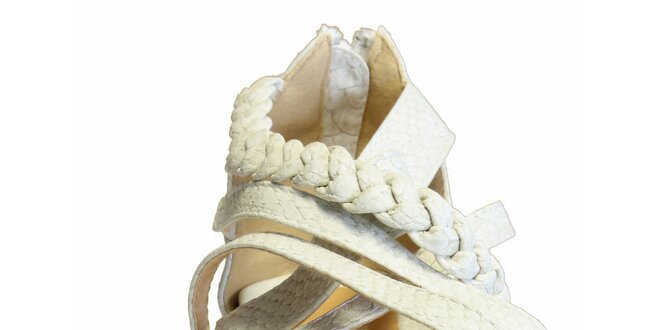 Dámské bílé sandálky s copánkovými pásky a hadím vzorem Vanelli