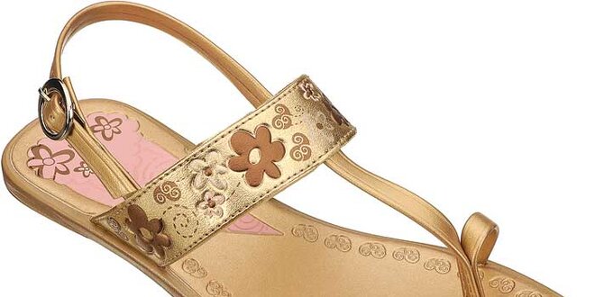 Dětské zlaté sandále Grendha s vyrytými kytičkami