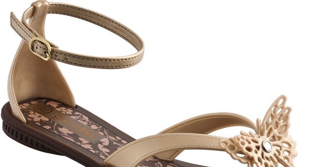 Dámské zlaté sandále Grendha s motýlkem