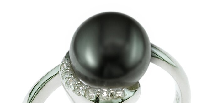 Stříbrný prsten Orchira s černou perlou