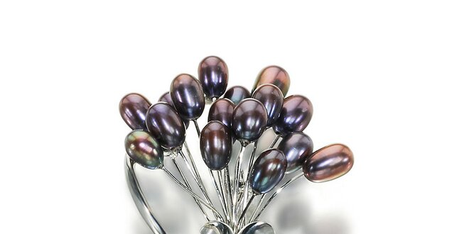 Dámská brož Orchira s temně fialovými perlami