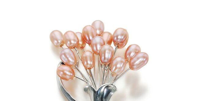 Dámská brož Orchira s růžovými perlami