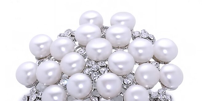Dámská bílá perlová brož Orchira