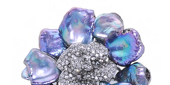 Dámská květinová brož s fialovými metalickými perlami Orchira