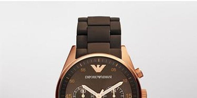 Dámské hnědo-zlaté hodinky Emporio Armani se silikonovým páskem