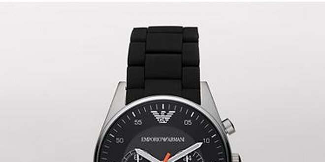 Pánské černo-stříbrné hodinky Emporio Armani se silikonovým páskem