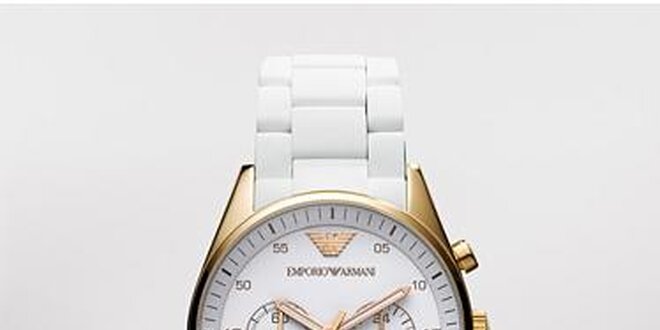 Pánské bílo-zlaté hodinky Emporio Armani se silikonovým páskem