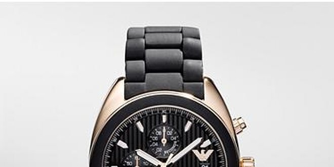 Pánské černo-zlaté hodinky Emporio Armani se silikonovým páskem
