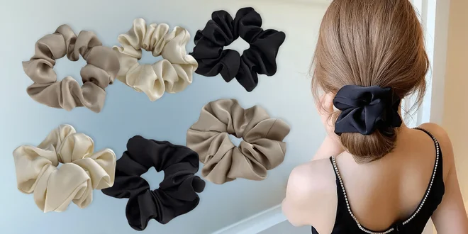 Saténové scrunchies gumičky, set i a maska na spaní