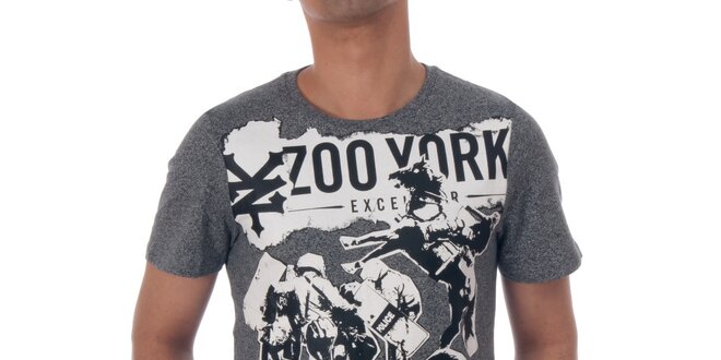 Pánské šedivé tričko Zoo York s černo-bílou koláží