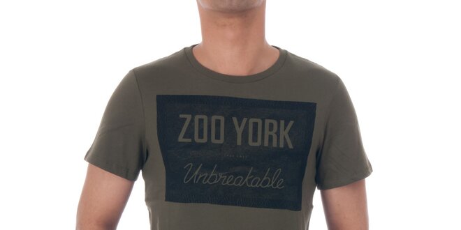 Pánské olivově zelené tričko Zoo York s černým potiskem