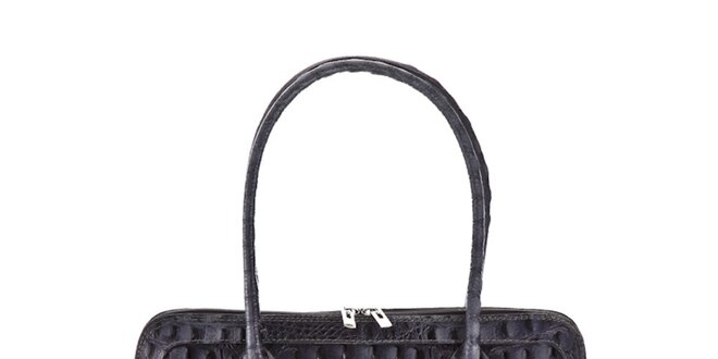 Dámská ocelově šedá kožená kabelka Ore 10 s krokodílým vzorem
