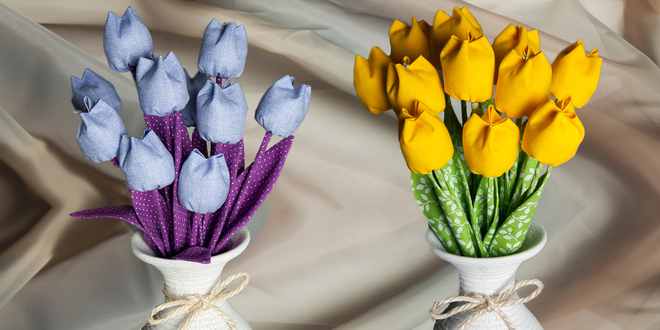 Dekorační textilní tulipány, které nikdy neuvadnou