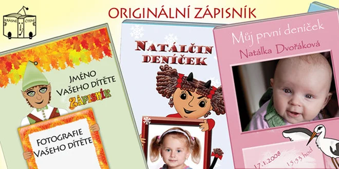 Zápisník se jménem a fotografií dítěte