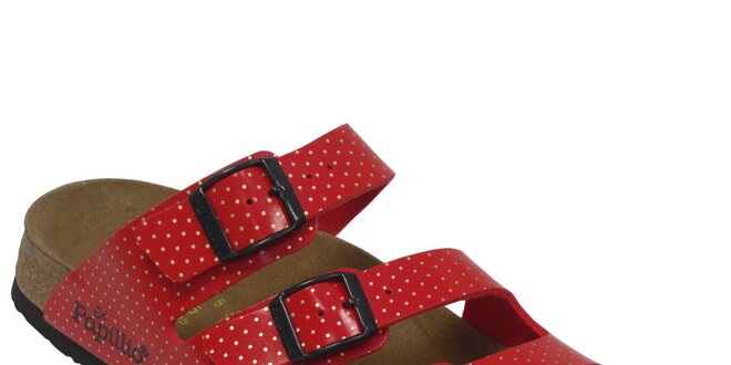Dámské červené pantofle s puntíky Papillio