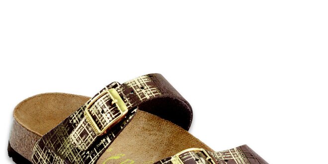 Hnědé pantofle Papillio se zlatými detaily