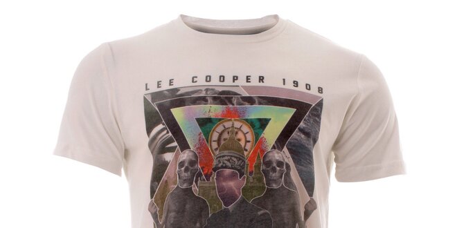 Pánské sněhobílé tričko s barevným potiskem Lee Cooper