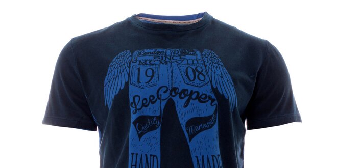 Pánské indigové tričko s modrým potiskem Lee Cooper
